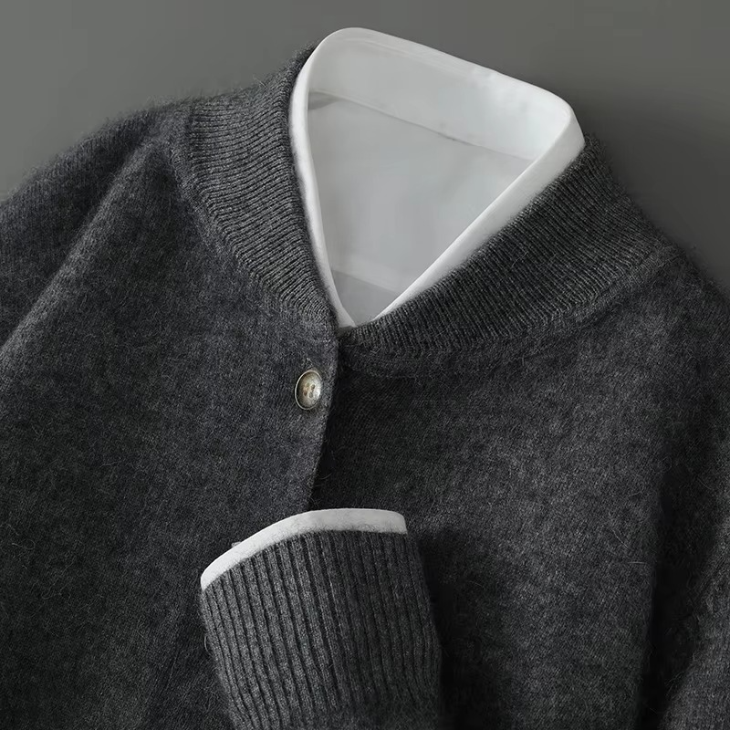 Cardigan Homme Col Montant En Cachemire De Visons Mélange Tricot Décontracté Style Business Moderne