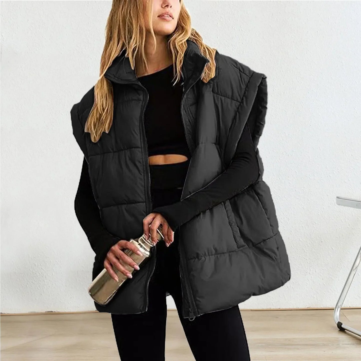 Amawinc Gilet En Duvet Matelassé Chaud Pour L'Hiver Avec Zip Décontracté Et Silhouette Moderne