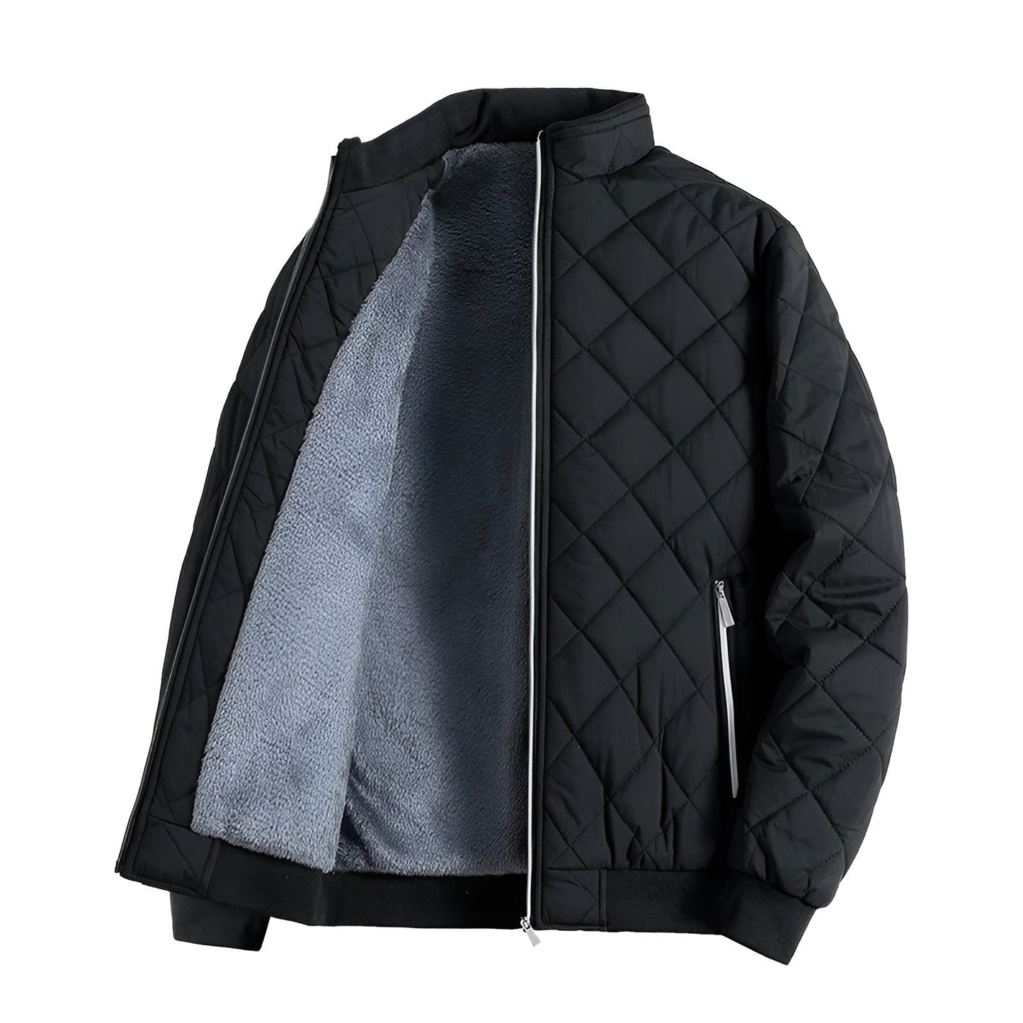 Veste Thermique Matelassée Diamant Col Haut Doublure Polaire Fermeture Éclair Ajustée Poignets Côtelés