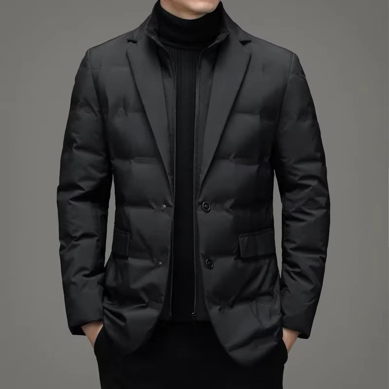 Blazer Homme Hiver 2025 Col Montant Chaud Effet Deux Pièces Manteau Pour Affaires Pour Homme