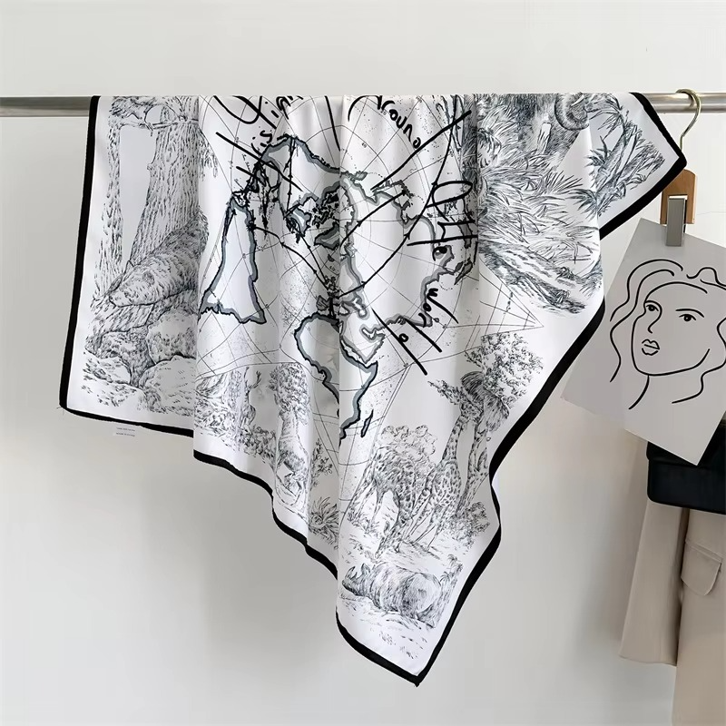 Écharpe Carrée en Soie à Pois et Rayures pour Femmes Élégante et Légère Taille 89 cm sur 89 cm Qualité Supérieure