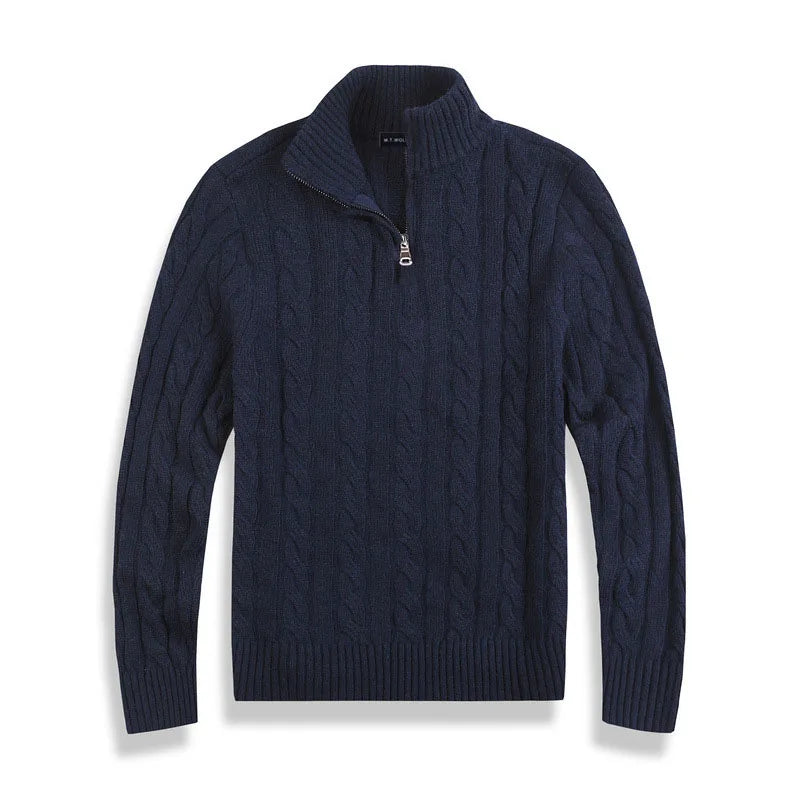 Pull Homme Zip Demi Tricot Cable Maille Coton Mélangé Nordic Flair Coupe Regular Texture Classique Doux Bords Côtes