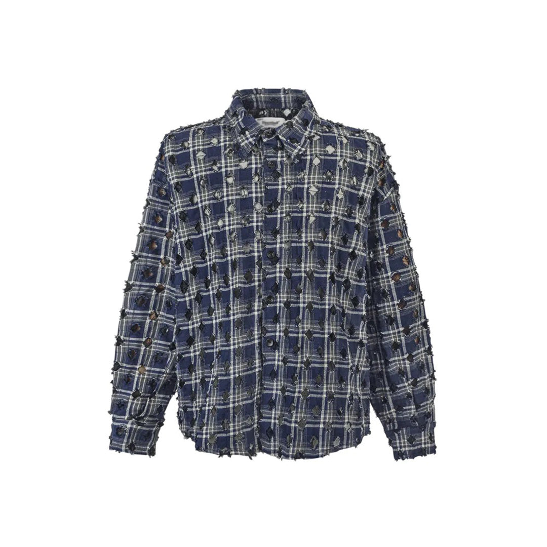 Chemise En Dentelle Brûlée Déstructurée Avec Plaid Classique Et Couture Raffinée Pour Un Style Iconoclaste