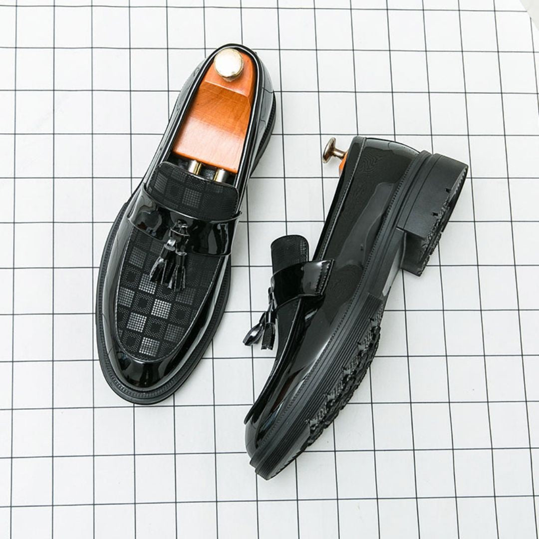 Mocassins À Glands Sebastian Royale En Cuir Italien Avec Motif Carreaux Semelle En Caoutchouc Antidérapante EVA