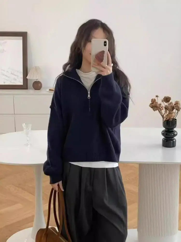 Aurora Pull En Tricot À Col Haut Avec Demi Fermeture Éclair Pour Automne Et Hiver Confort Chic