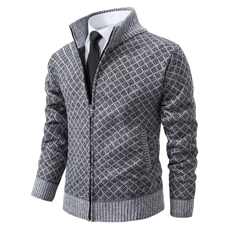Cardigan Tricoté Pour Homme À Col Debout Avec Zip Léger En Maille Pour Style Décontracté Quotidien Amawinc