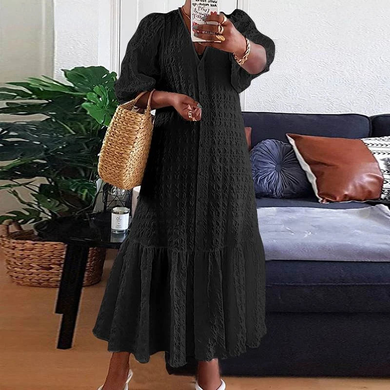 Senta: Figurbetontes Maxikleid mit V-Ausschnitt in großen Größen