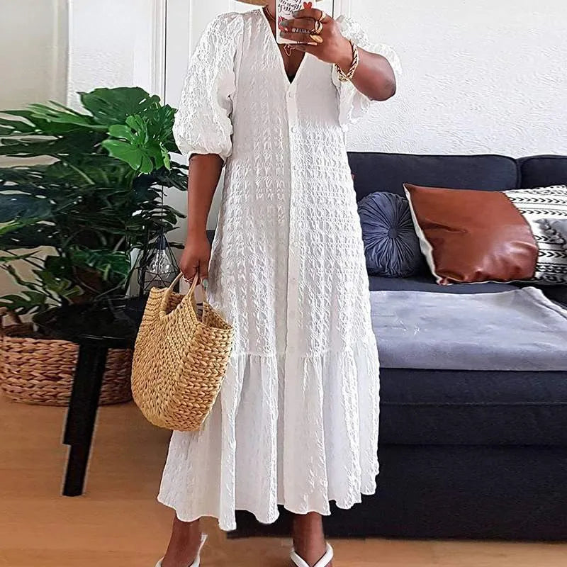Senta: Figurbetontes Maxikleid mit V-Ausschnitt in großen Größen