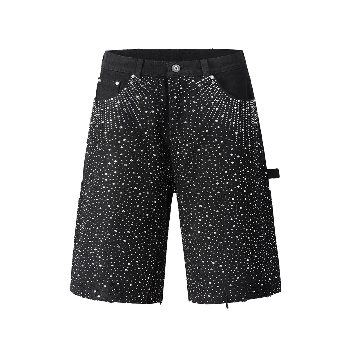 Shorts Denim Rhinestone Cowboy Dégradé Avec Strass Étincelants Longueur Mollet Confortables