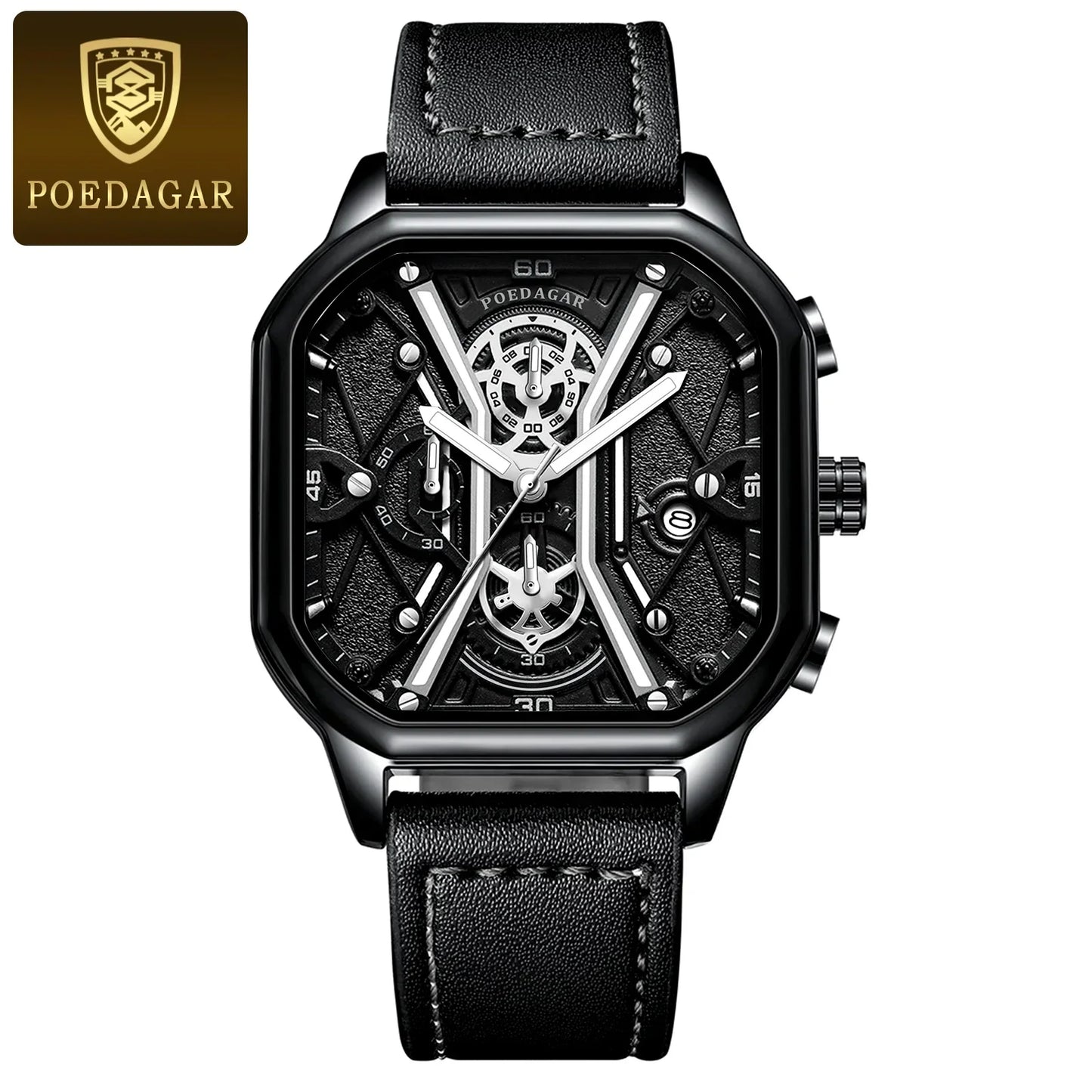 Montre Cadran Squelette Chronographe Or Doré Sur Boîtier Noir Étanche Et Durable Et Fiable