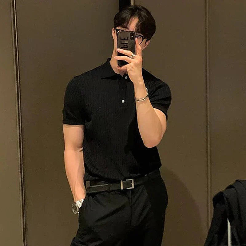 Polo Homme Slim Fit Respirant Avec Texture À Côtes Verticales À Manches Courtes Pour Tous Les Jours