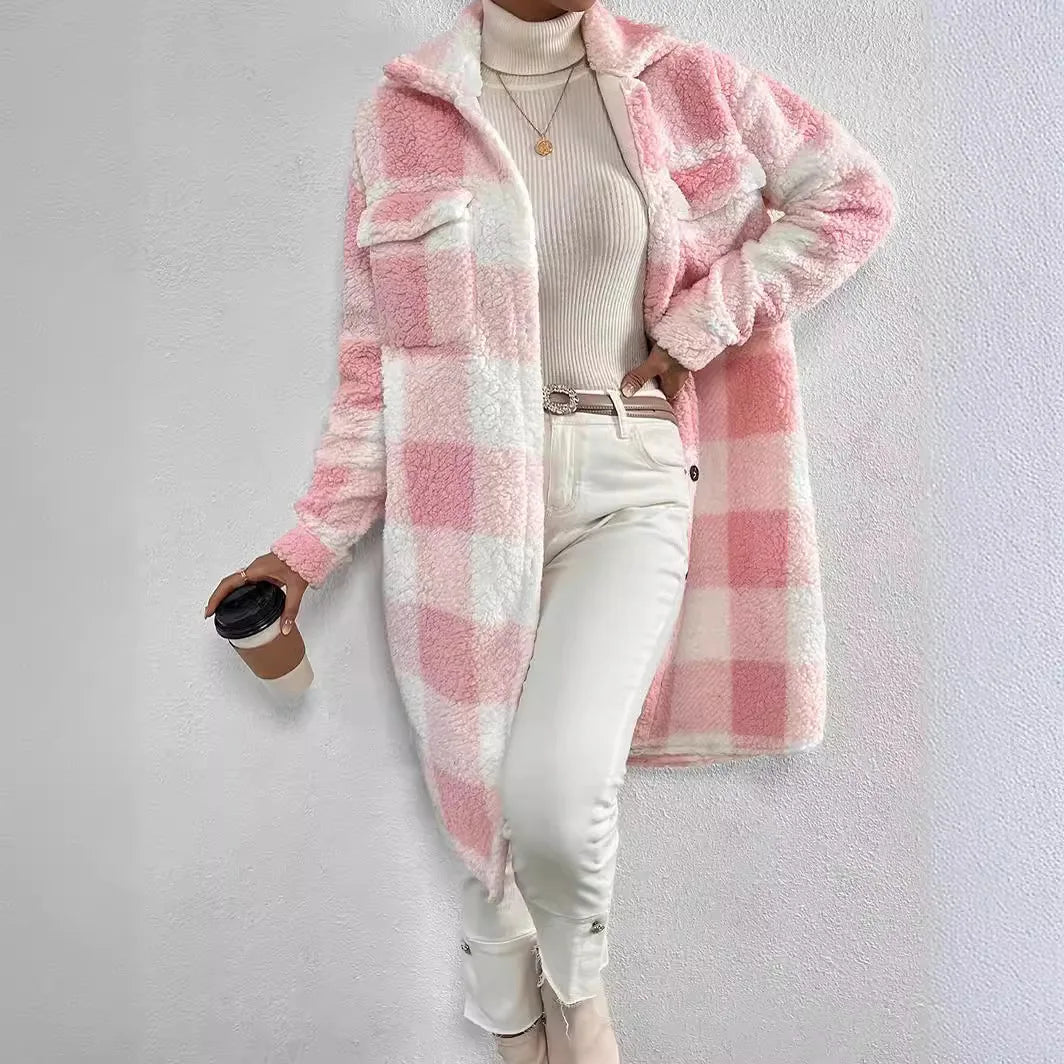 L'Élise Veste Plaid Douce en Laine pour Femme Confort Chaleur Chic Style Quotidien