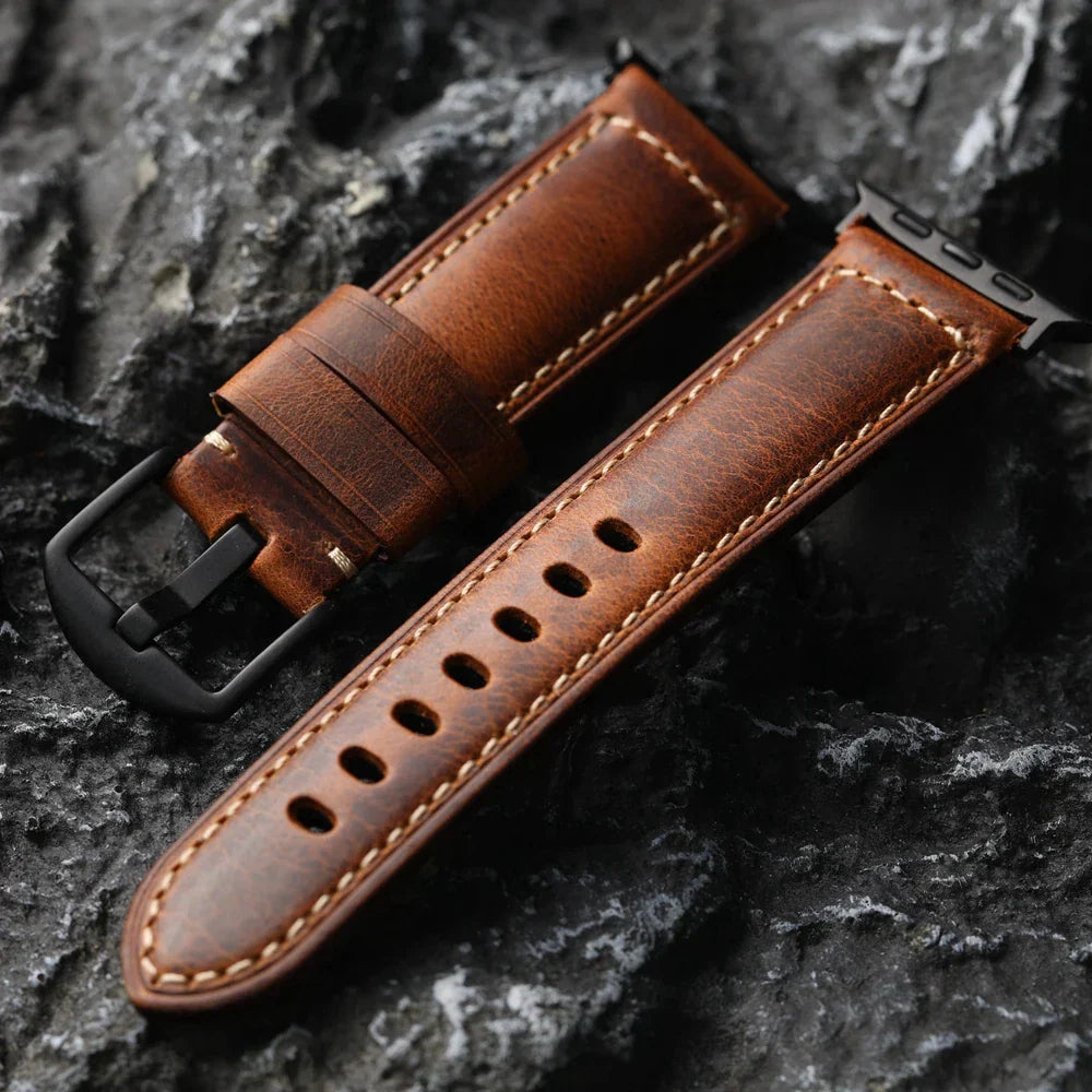 Bracelet Pour Apple Watch Cuir Véritable Fait Main Style Vintage Authentique Héritage