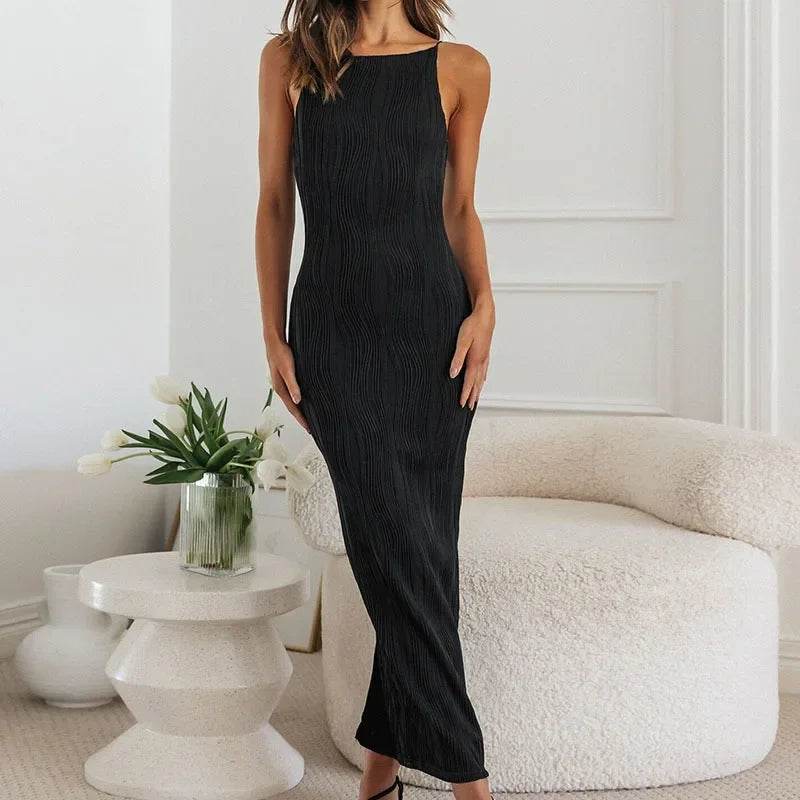 Robe Maxi Vesari SA 2025 Amawinc Élégante Respirante en Tissu Texturé pour Garde Robe Moderne