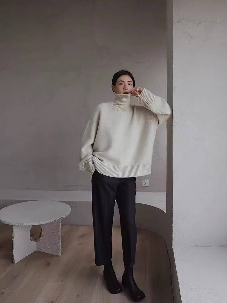 Pull En Cachemire Épais Col Haut Pour Femmes Confortable Élégant Automne Hiver Chaud Polyvalent