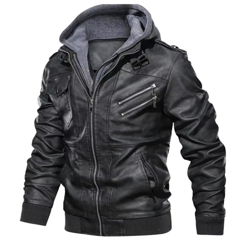 Veste Biker En PU Cuir À Capuche Pour Homme Zip Streetwear Printemps Automne Polyvalente