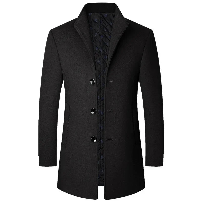 Manteau Long Pour Homme Boutonné Élégant En Laine Hivernale Coupe Tailleur Par Amawinc
