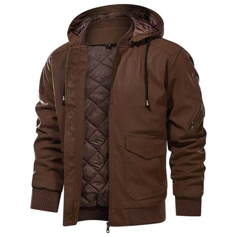 Veste Biker Hivernale Pour Homme Style Moto Avec Capuche Doublure Matelassée Chaude Amawinc