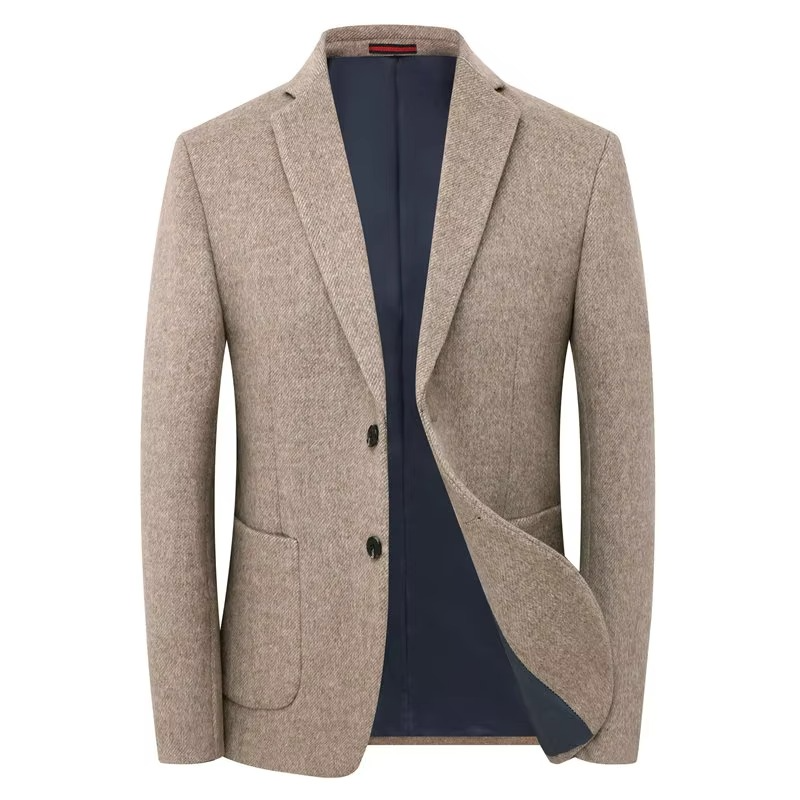 Veste Blazer Homme En Laine Tweed Élégante Amawinc Beige Café Gris Travail Décontracté Hiver