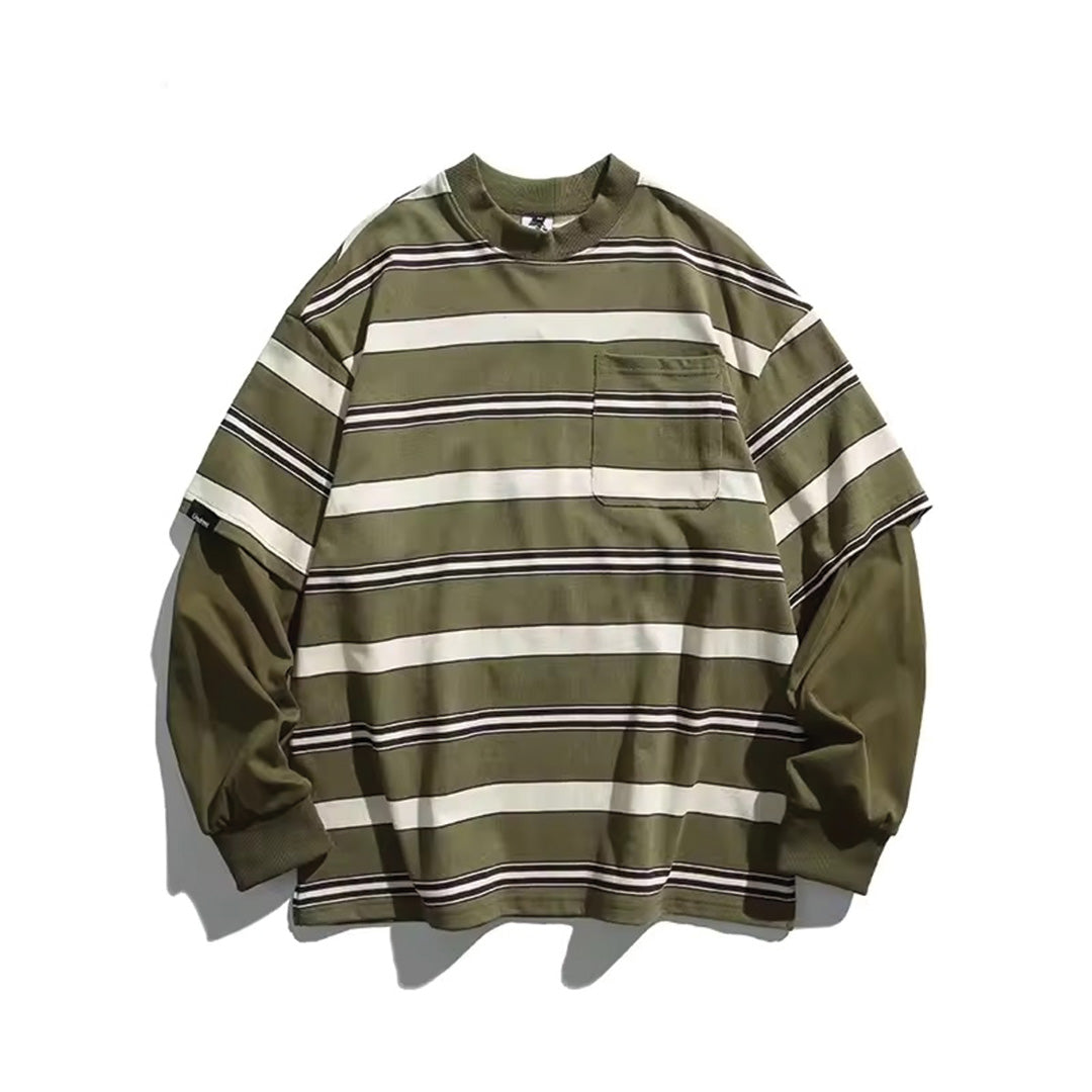 T Shirt Double Manches Rayé No 1 Riff Sur Codes Japonais De Superposition Et Streetwear Vintage