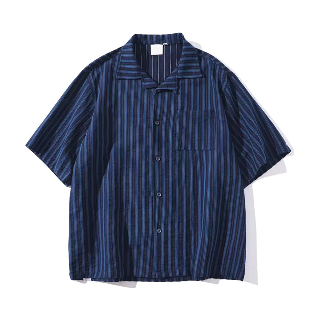 Chemise Rayée Rhythm en Lin et Coton, Col Revers Classique, Boutons Tonaux, Coupe Décontractée
