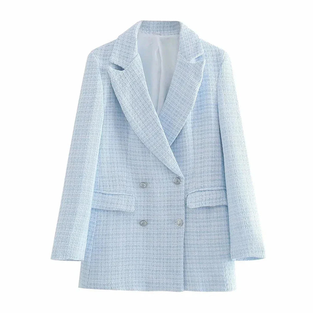 Veste Tweed Femme à Double Boutonnage Sheryl Pour Bureau Élégant Style Haut de Gamme
