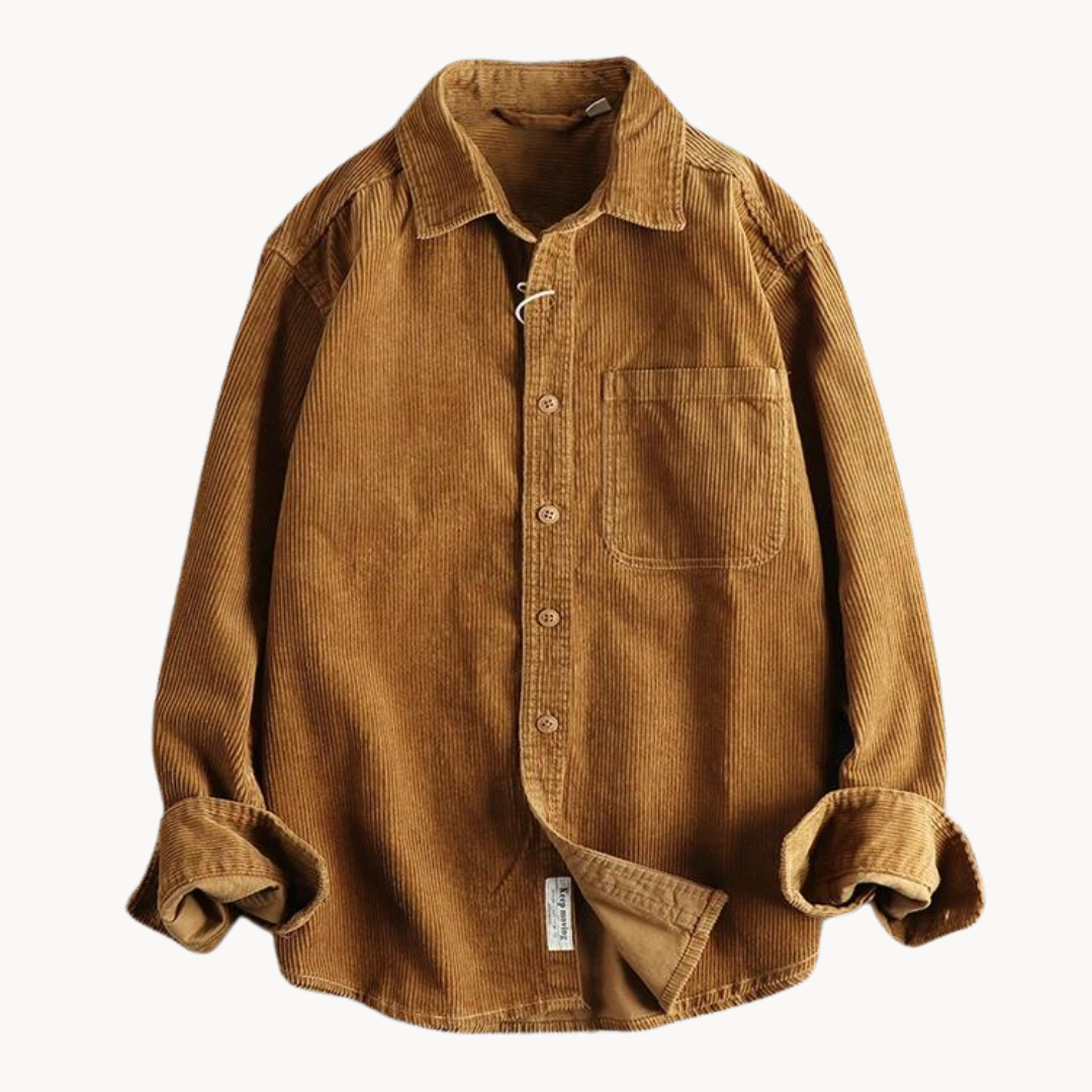 Chemise Homme En Velours Côtelé Marron À Manches Longues Zach Pour Confort Quotidien Décontracté Par Amawinc