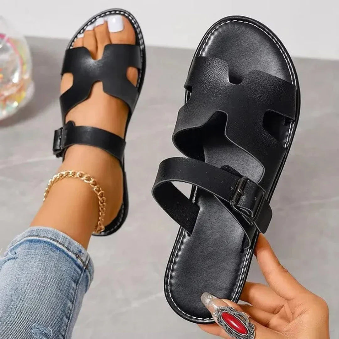 Sandales Sienna Simili Cuir À Boucle Confort Quotidien Design À Découpes Minimalistes