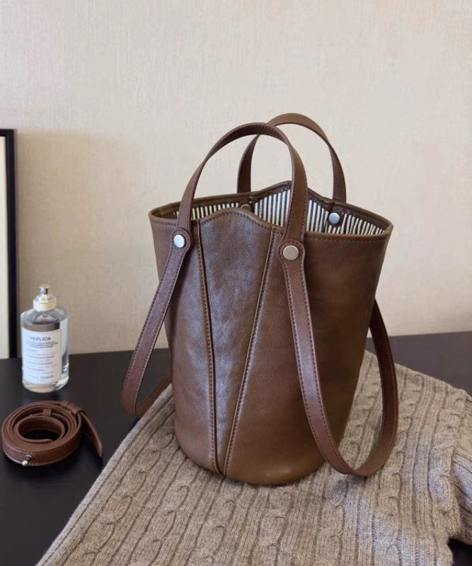 Sac seau simple en similicuir marron de grande capacité - Amawinc