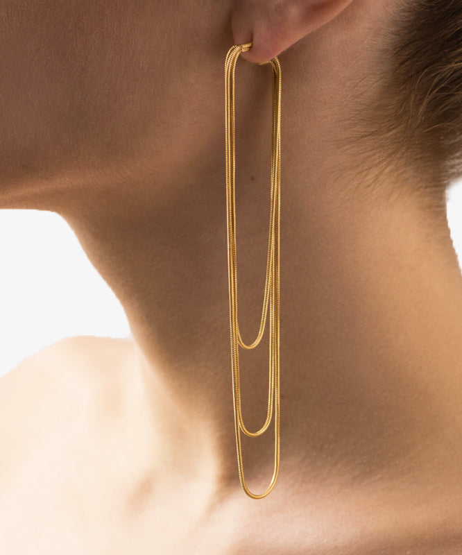 Boucles d'oreilles créoles fines à pampilles multicouches en acier inoxydable doré - Amawinc