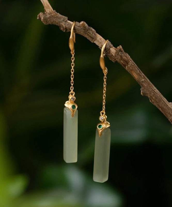 Boucles d'oreilles pendantes rectangulaires en argent sterling et jade surdoré - Amawinc