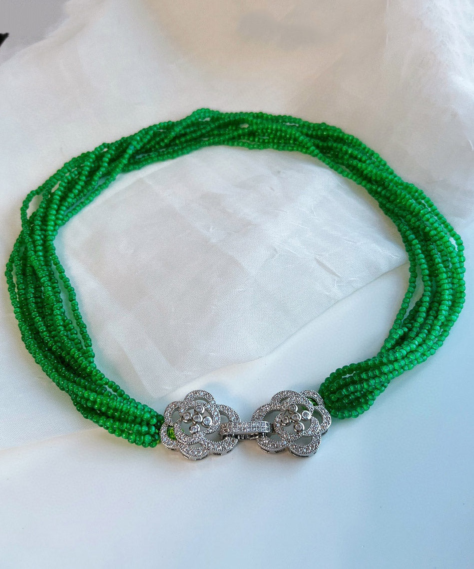 Collier fin en acier inoxydable vert avec perles œil de chat multicouches et graduées - Amawinc