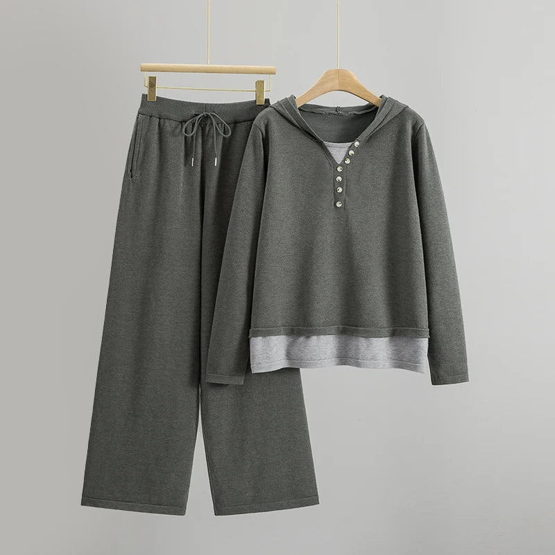 Sofia Amoretti Ensemble Jogging Tricot Avec Haut À Capuche Décontracté Et Pantalon Large Pour Loungewear Sophistiquée