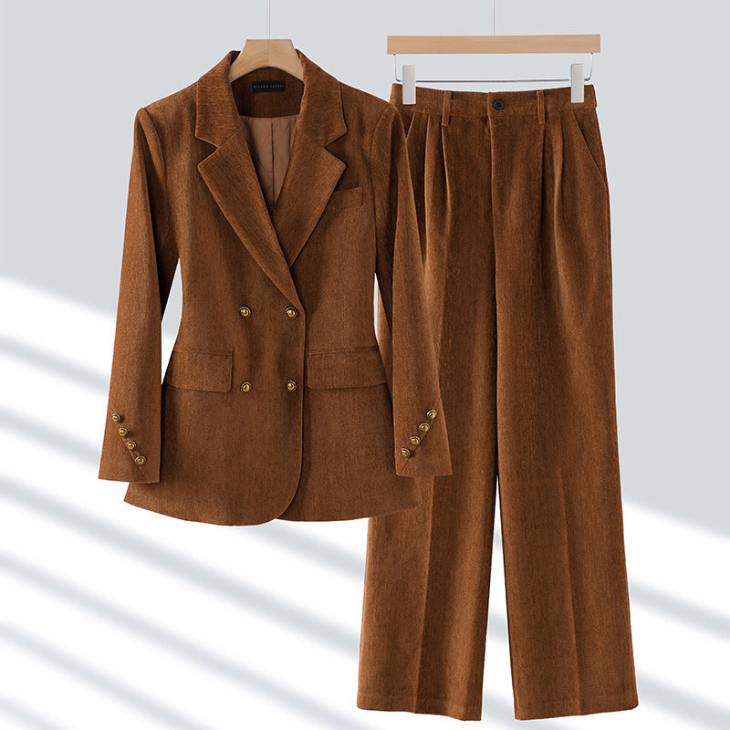 Ensemble Noir Sofia Amoretti Minuit Grâce Blazer Double Boutonnage et Pantalon Large Confortable Élégant