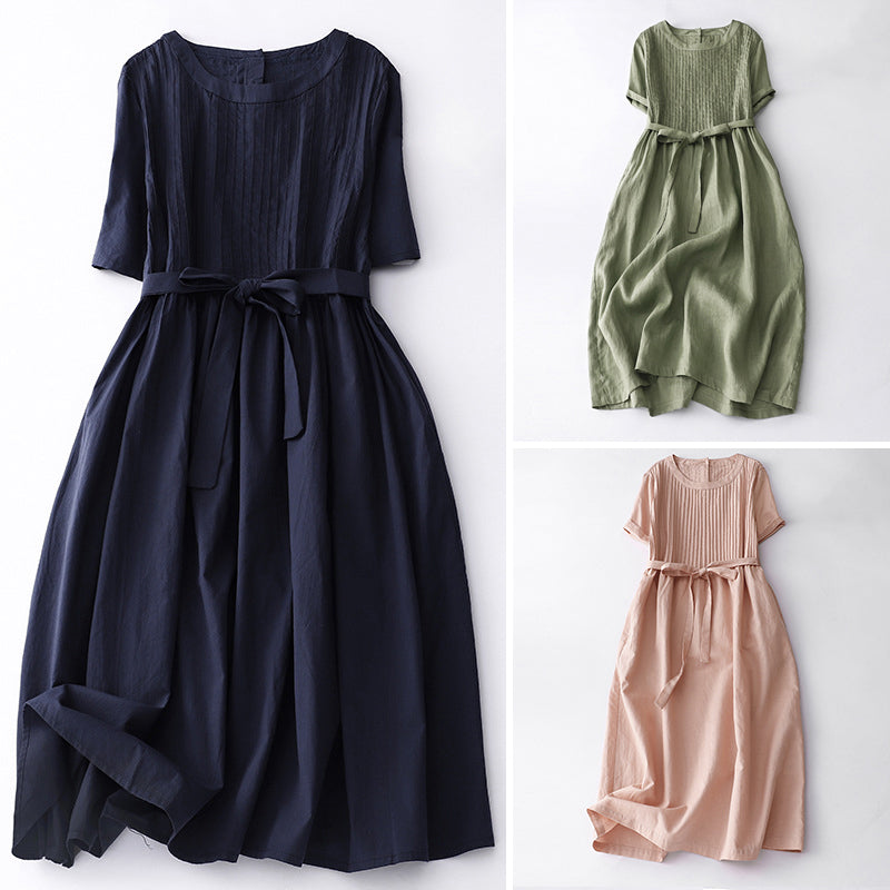Robe Midi Plissée Rétro Sofia Amoretti Par Amawinc En Coton Lin Confortable Pour Style Quotidien
