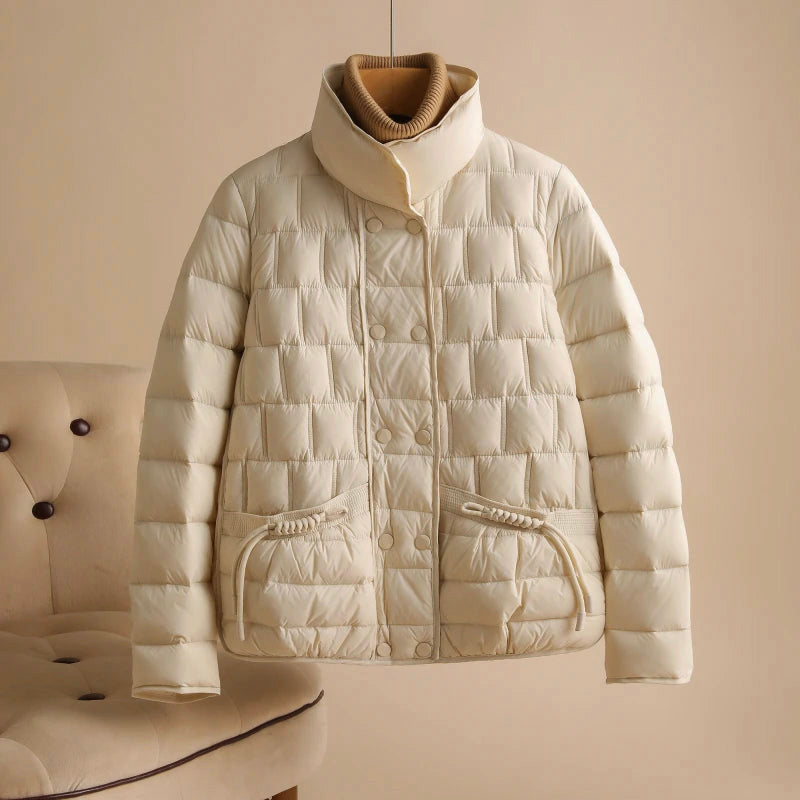 Sofia Amoretti Manteau En Duvet Blanc Serene Pour L Hiver Double Boutonnage Et Tissu Broadcloth