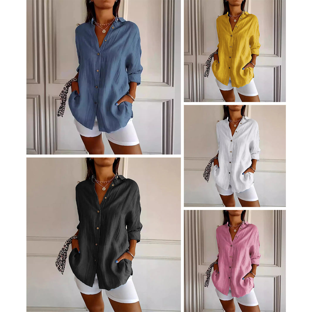 Sofia Amoretti Verona Chemise Plissée En Coton Et Élasthanne, Col À Revers Et Boutonnage Multiple