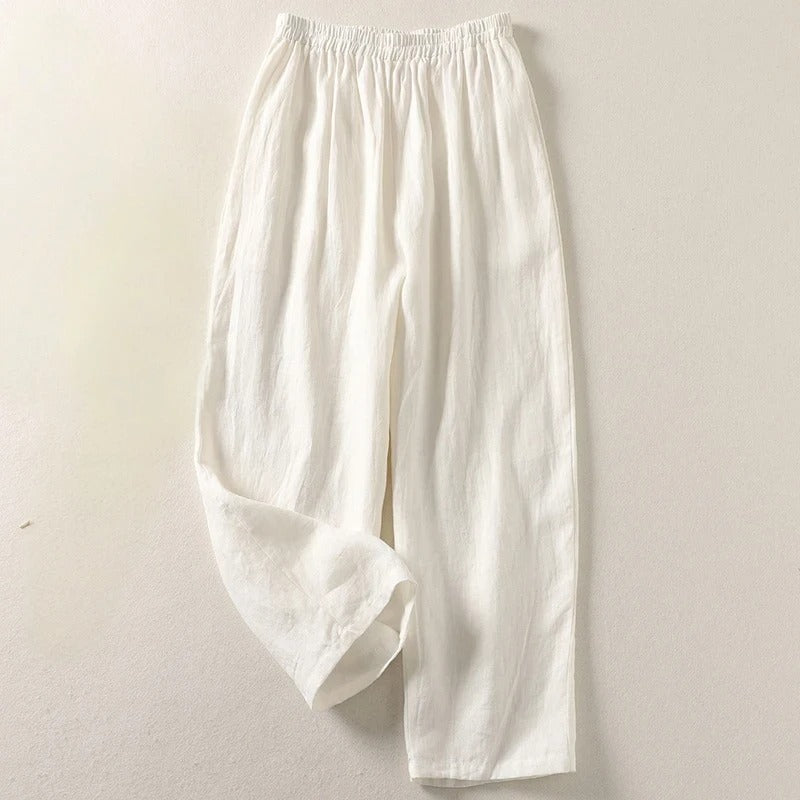 Pantalon Lin Décontracté Taperé Sofia Relax Fit Avec Taille Élastiquée Pour Confort Léger Toute La Journée