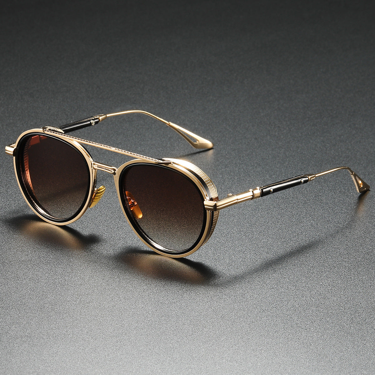 Lunettes De Soleil Solaris Retro Luxe Or Doré Avec Verres Dégradés Bruns Et Protection UV