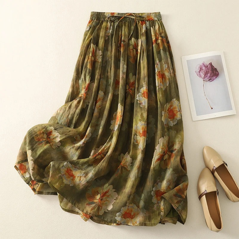 Jupe Patchwork Solene Longue Bohème Drape Fluide Imprimé Patchwork Avec Nœud À La Taille
