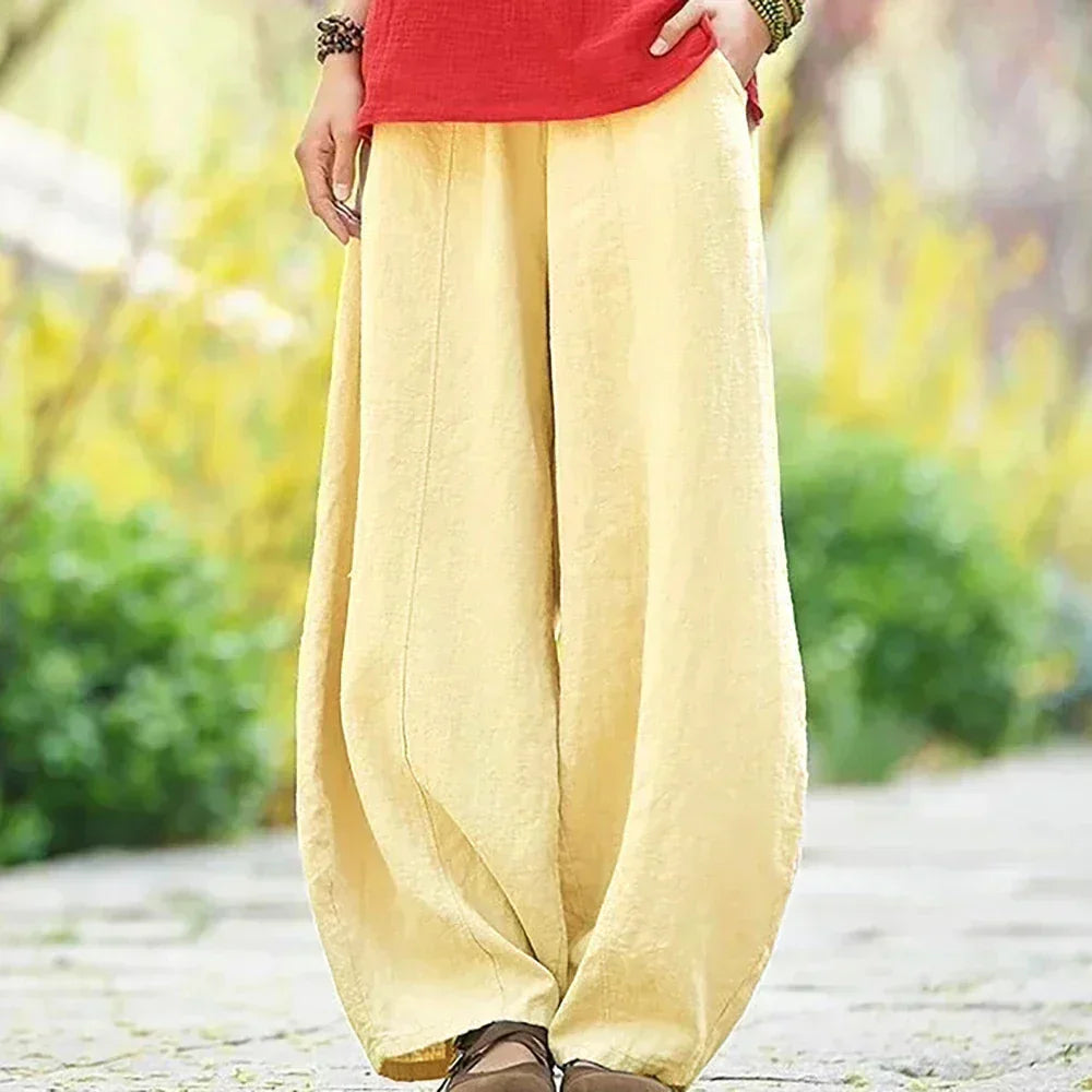 Pantalon Femme À Jambe Large Décontracté Avec Taille Élastique Longueur Pleine Style Décontracté