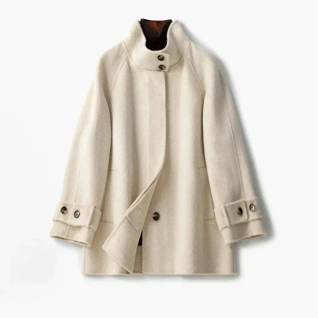 Stella Manteau Cachemire Col Montant À Double Boutonnage Avec Poignets Ajustables