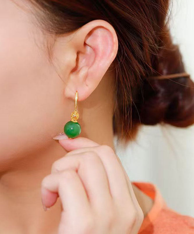 Boucles d'oreilles pendantes en jade doré sur argent Style Green Stelring - Amawinc