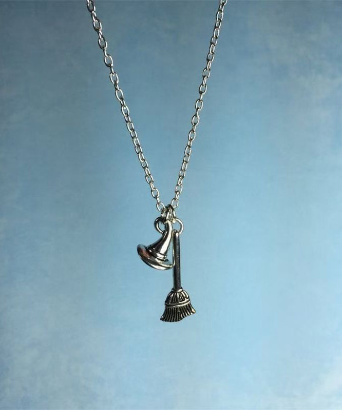 Collier avec pendentif en chaîne en acier inoxydable et soie, style balai et chapeau - Amawinc