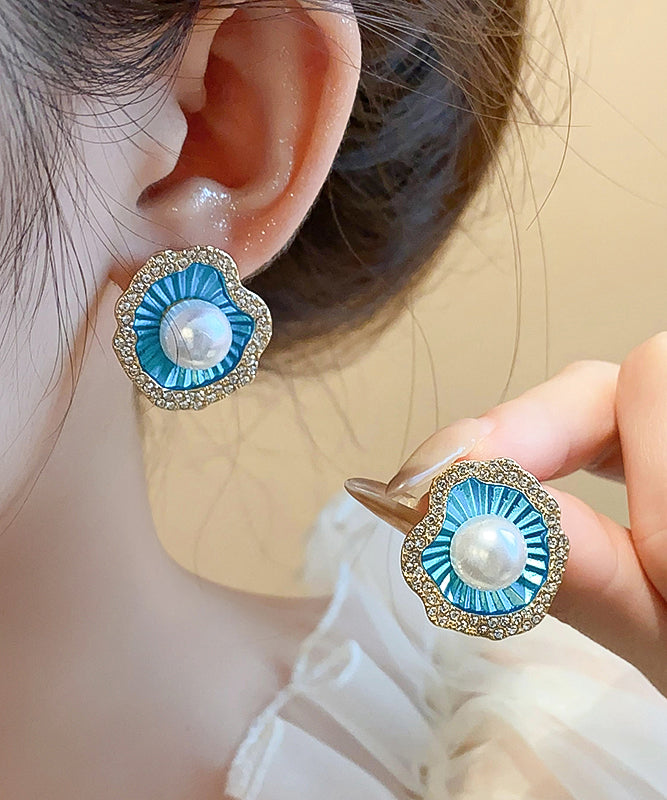 Boucles d'oreilles à tige élégantes en alliage de zircon bleu - Amawinc