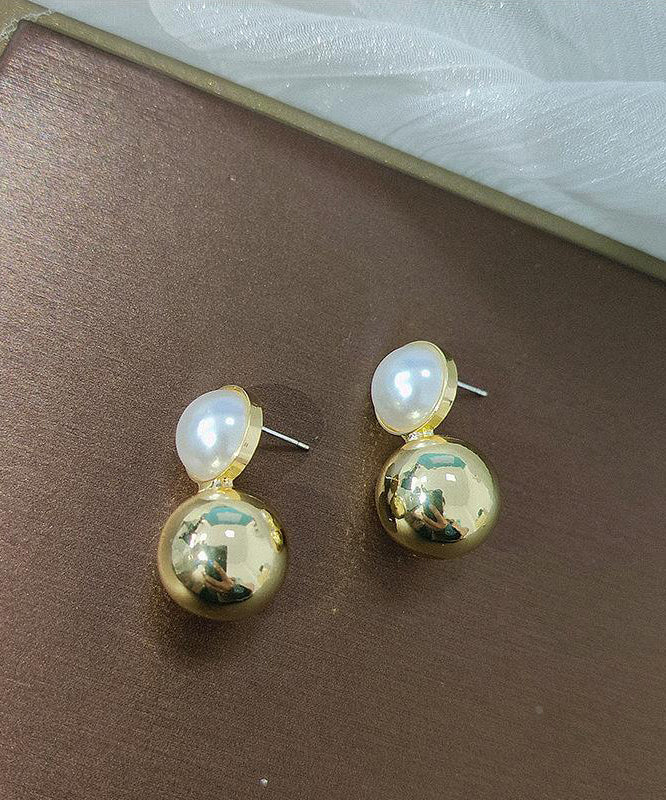 Boucles d'oreilles à tige élégantes en or et cuivre doré avec perles - Amawinc