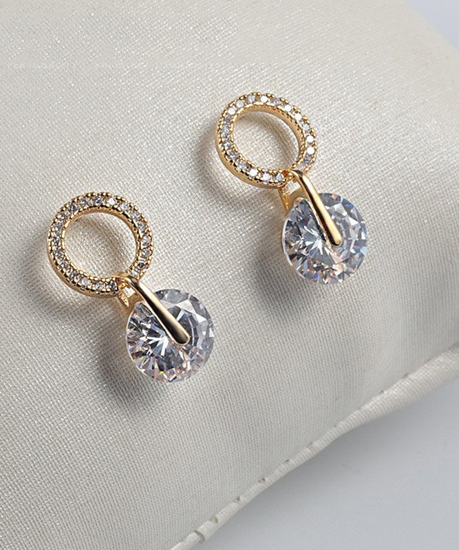 Boucles d'oreilles à tige élégantes en alliage de métal doré et zircon - Amawinc
