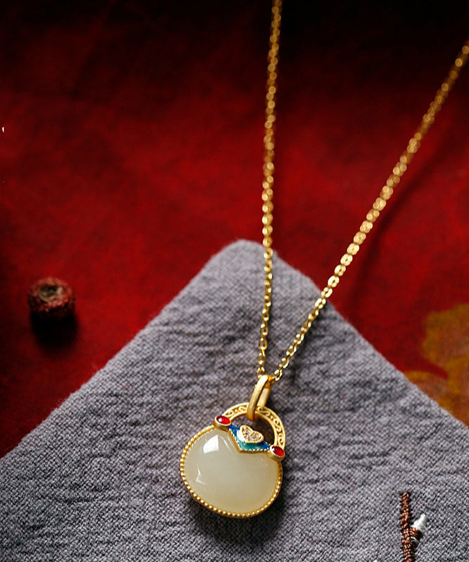 Collier élégant avec pendentif en argent sterling et jade doré - Amawinc