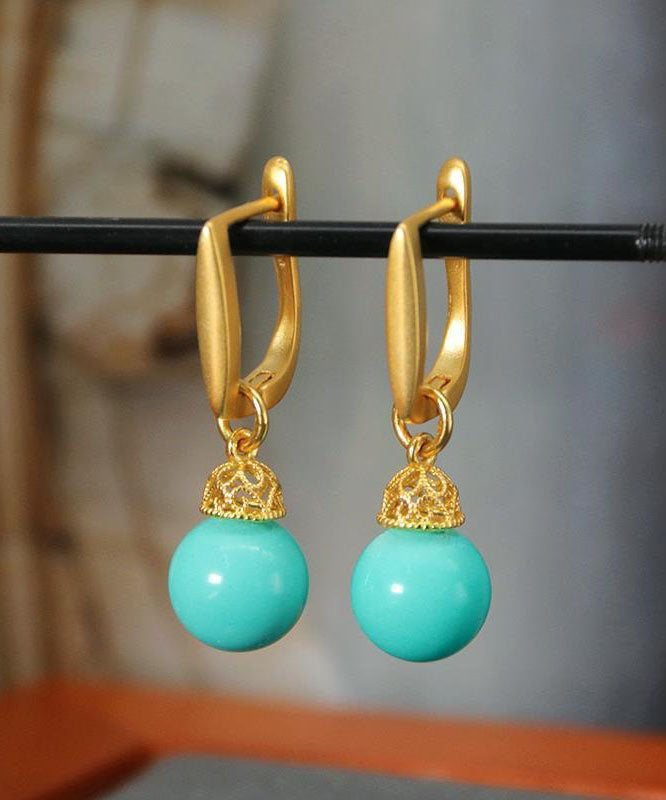 Boucles d'oreilles pendantes turquoise élégantes en argent sterling vert clair doré - Amawinc