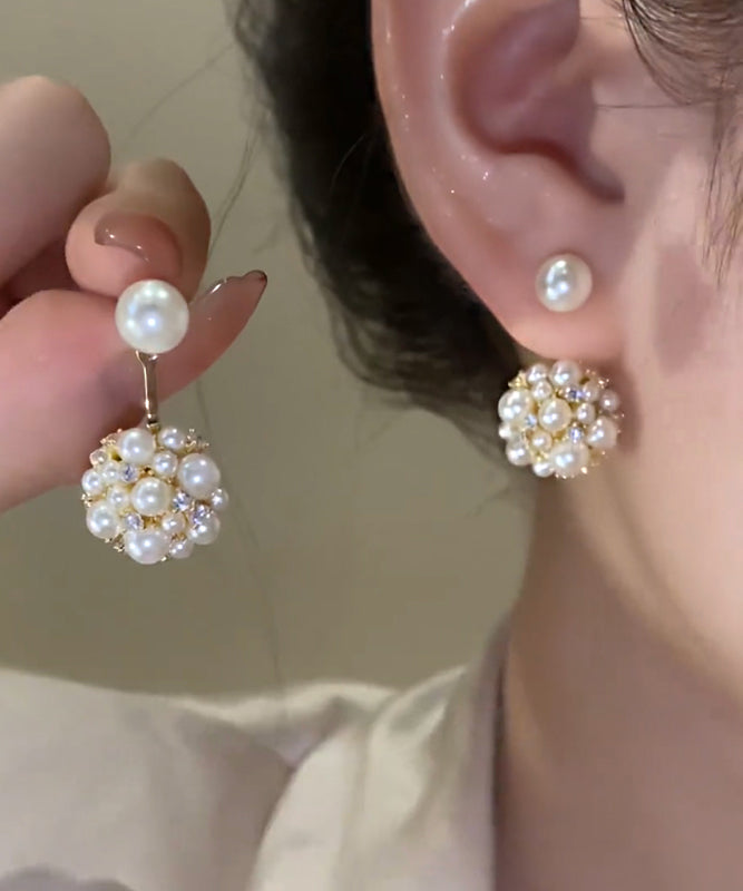 Boucles d'oreilles à tige élégantes en cuivre blanc avec perles de zircon surdorées - Amawinc